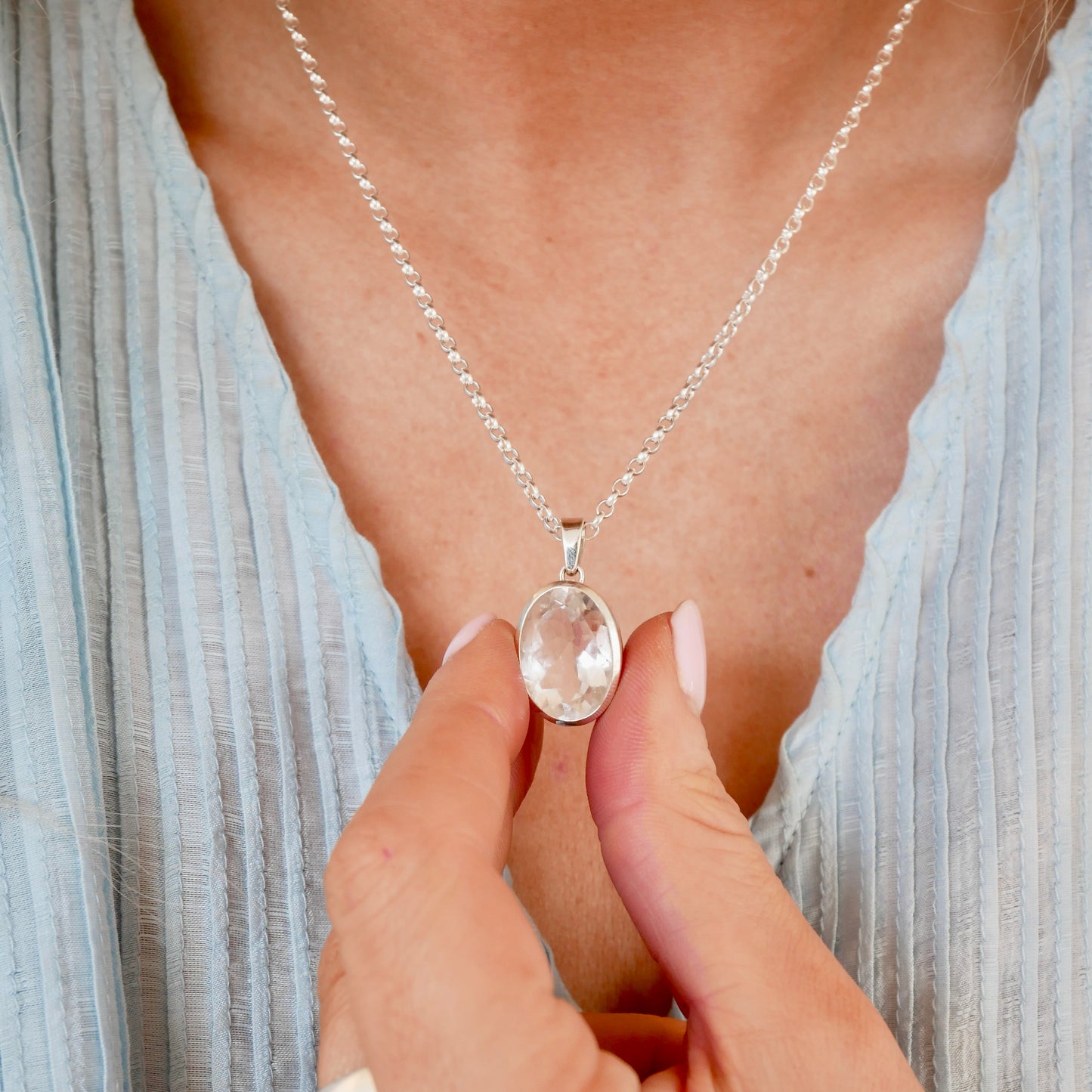 Clear Quartz Oval Necklace