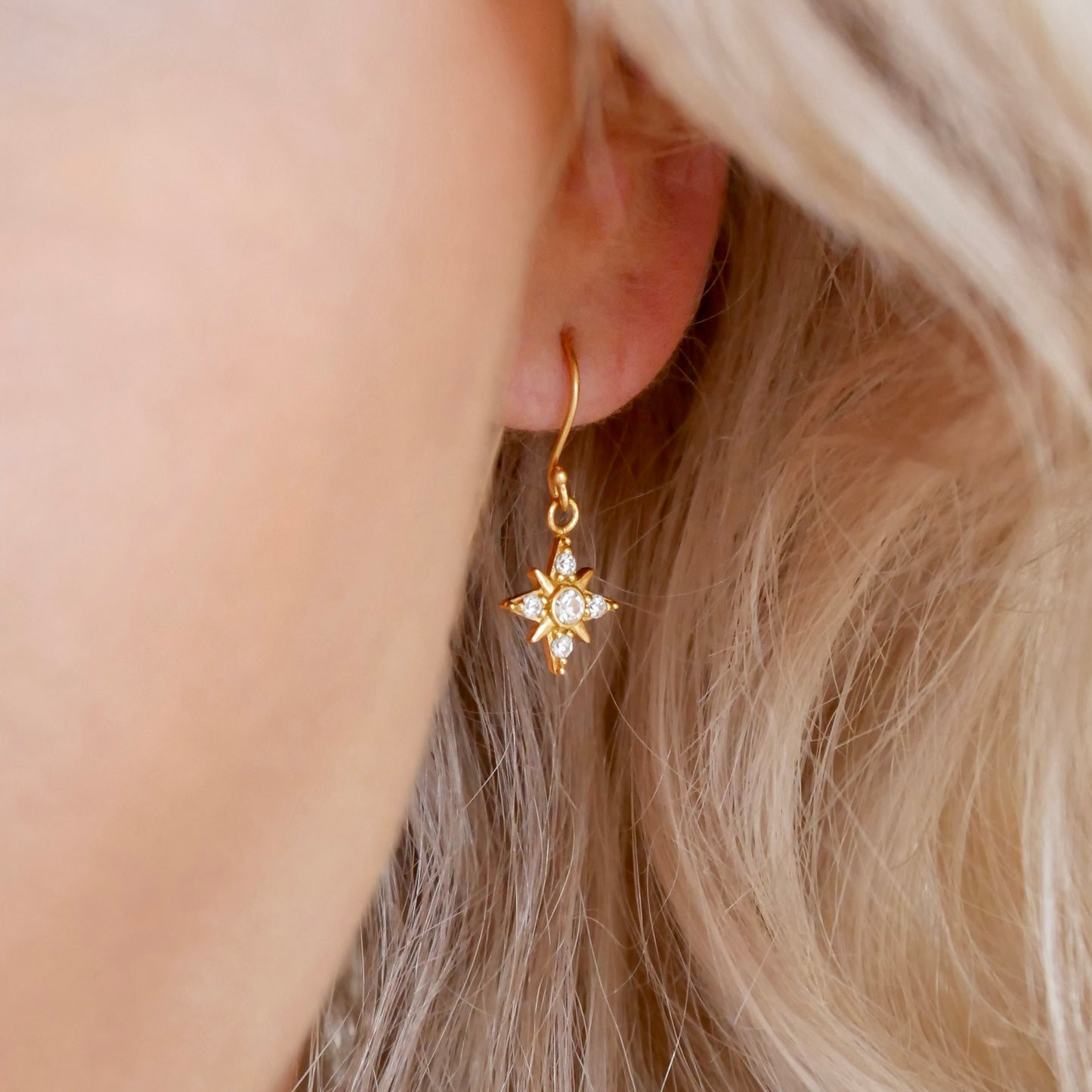 North Star Dangly Earrings, 24ct Gold Plated