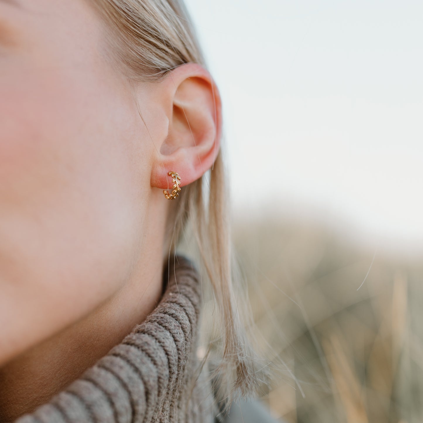 Leaf Mini Hoops, 24ct Gold Plated - saltandco