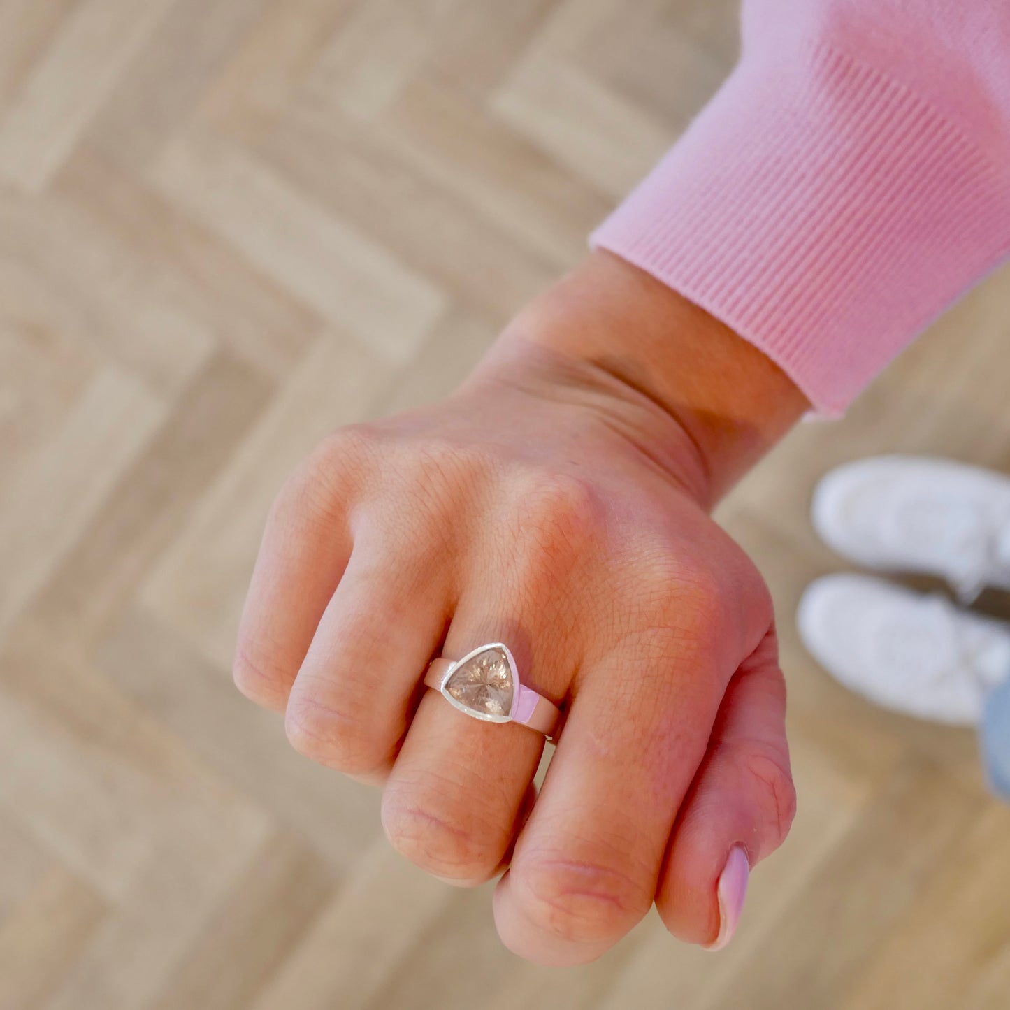 Morganite Trillion Cinderella Ring, T - saltandco