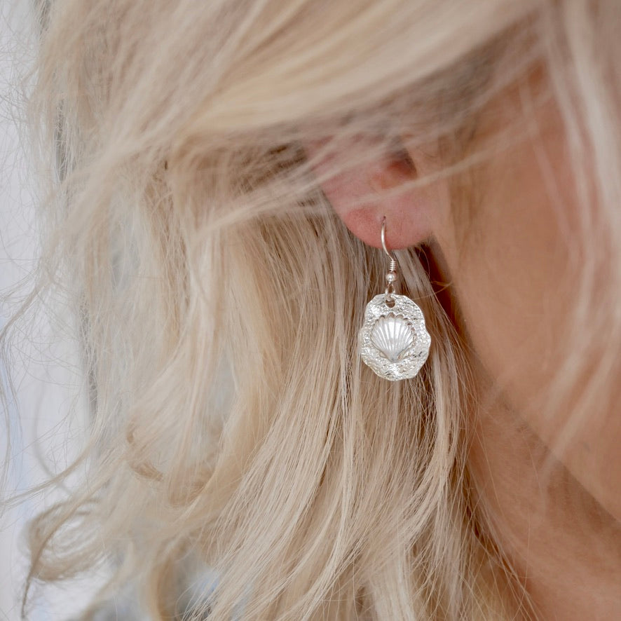 Fossil Shell Dangly Earrings