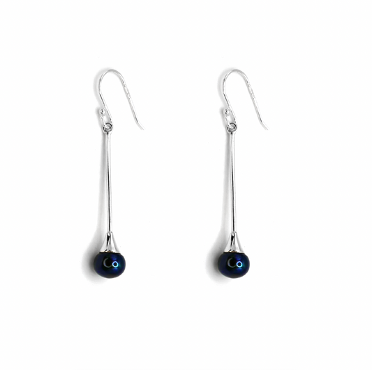 Black Pearl Drop Dangly Earrings