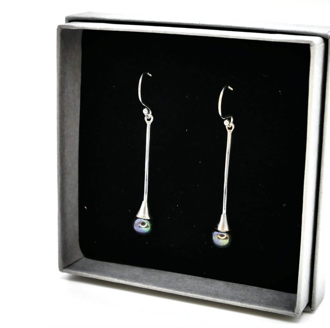 Black Pearl Drop Dangly Earrings