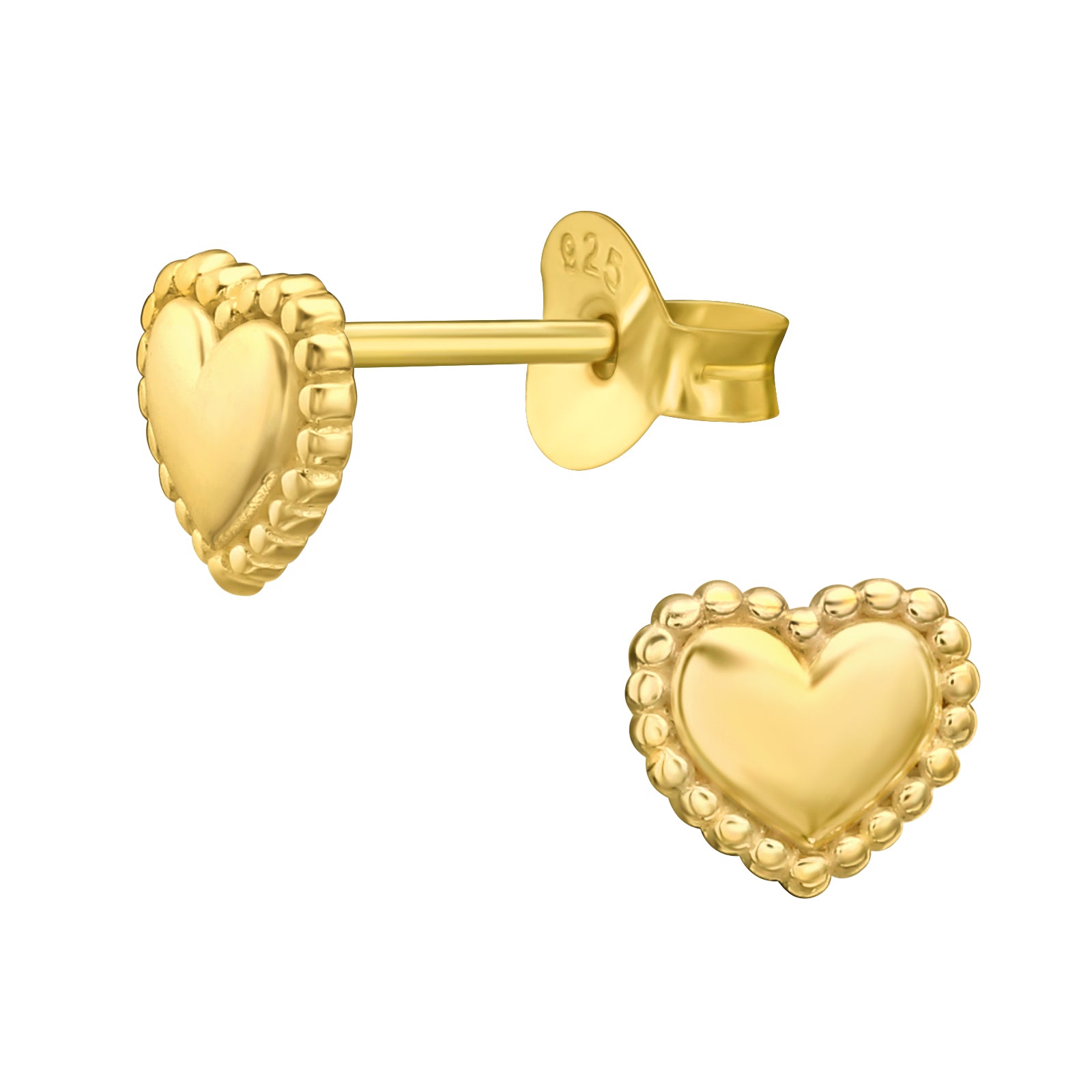 Detail Heart Studs, 24ct Gold Plated - saltandco