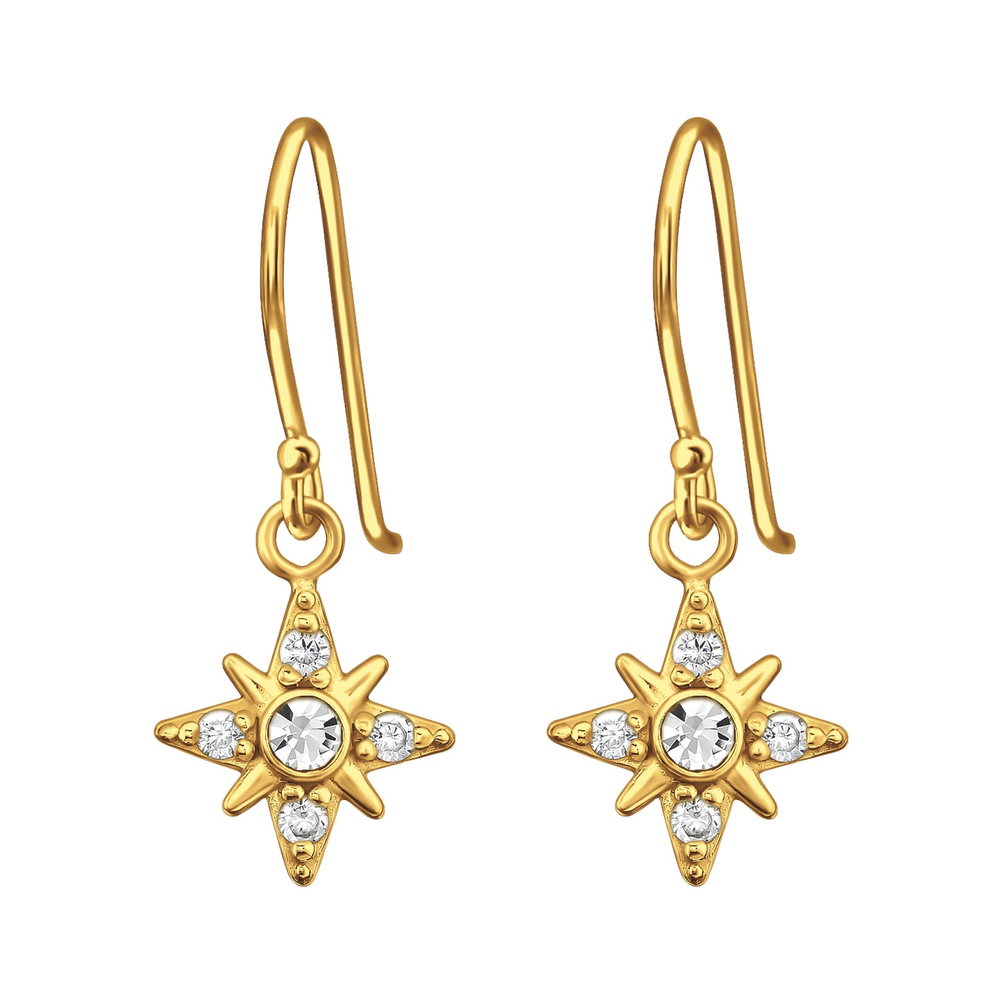 North Star Dangly Earrings, 24ct Gold Plated