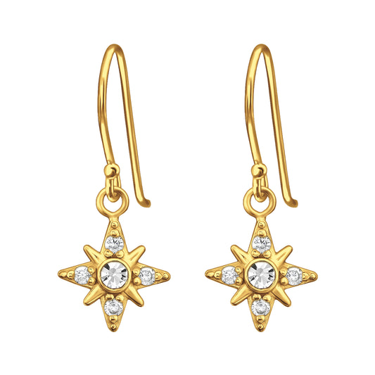 North Star Dangly Earrings, 24ct Gold Plated