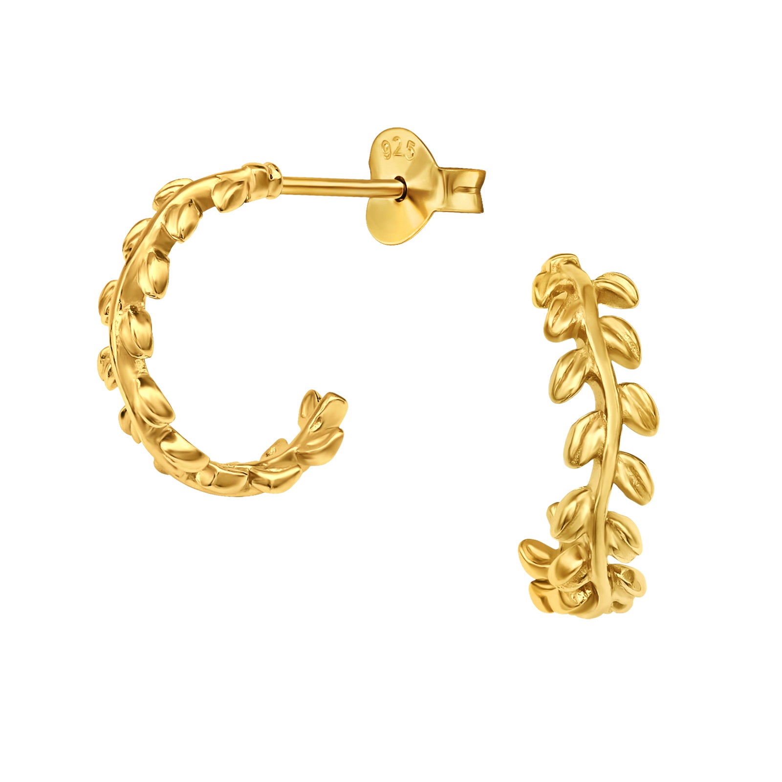 Leaf Mini Hoops, 24ct Gold Plated - saltandco
