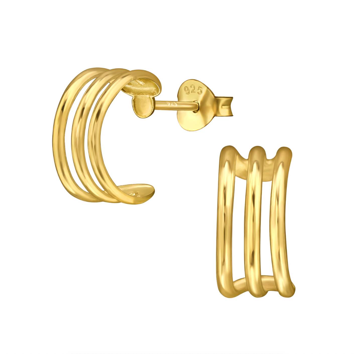 Trio Line Hoops, 24ct Gold Plated