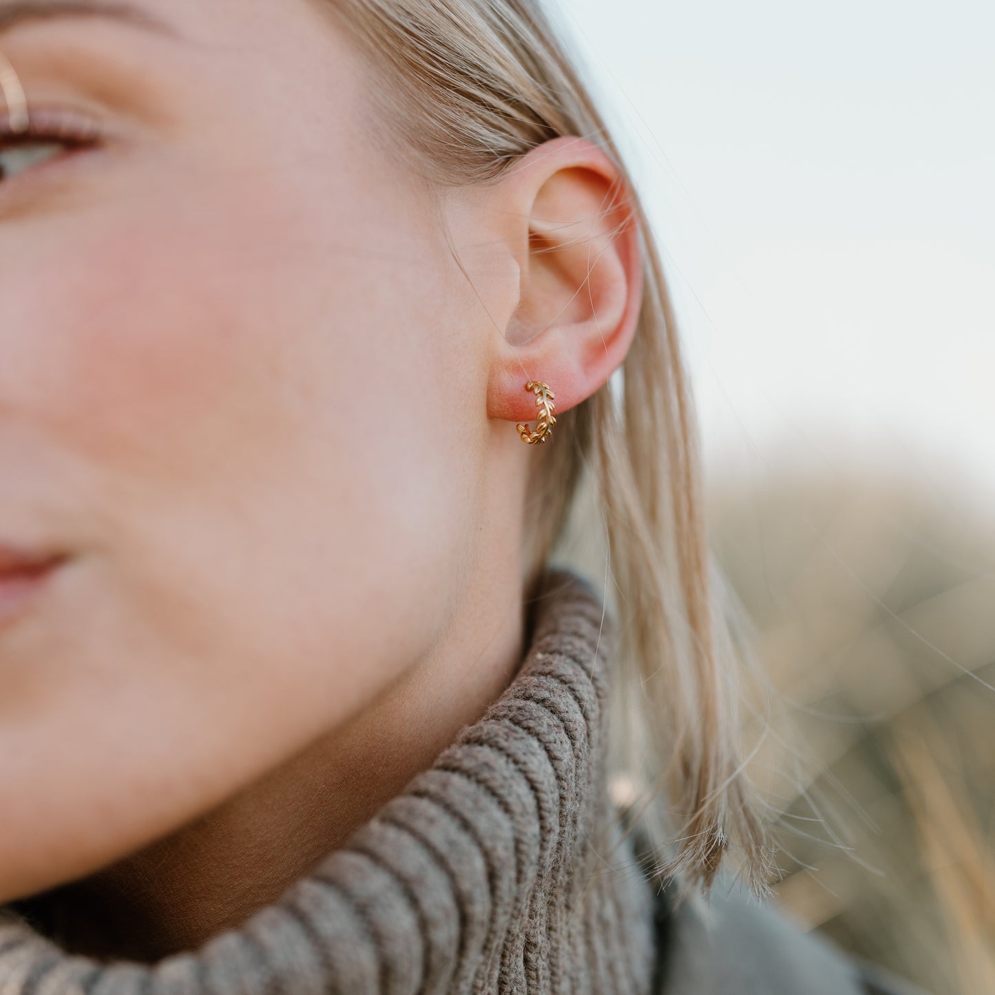 Leaf Mini Hoops, 24ct Gold Plated - saltandco
